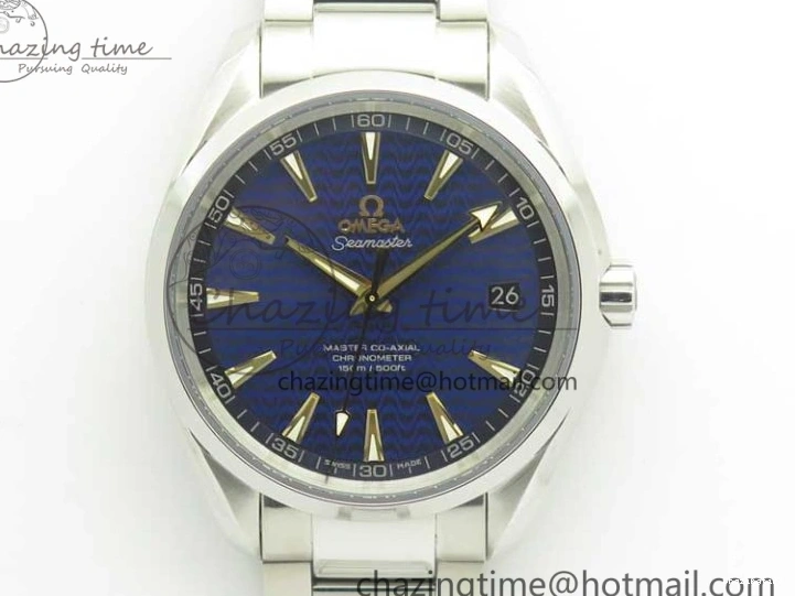 0418 Aqua Terra 150M SS VSF 1:1 Best Edition Blue Wave Textured Dial YG Hand on SS Bracelet A8500 Super Clone Sporty 8026
